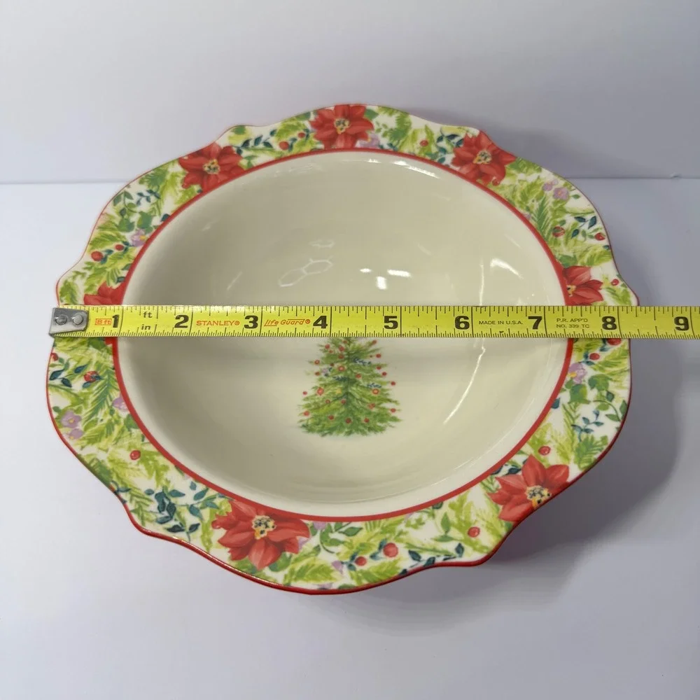 The Pioneer Woman Holiday Cheer 8.3 Inch Stoneware Bowl Christmas Poinsettia Red